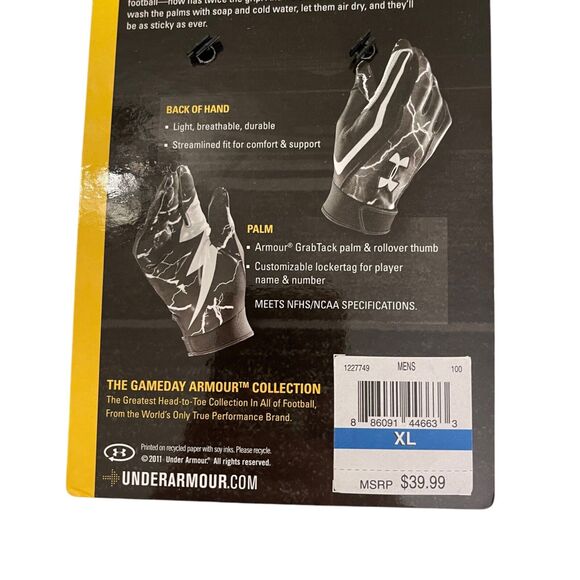 Under Armour Bolt Football Gloves Skill Players Receiver Black Gray XL NIB - Picture 5 of 8
